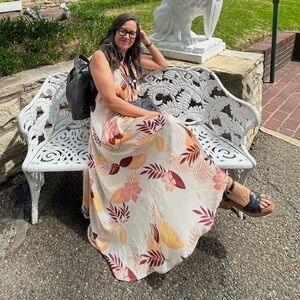 Dress Forum Floral Midi Dress - Cream and Brown